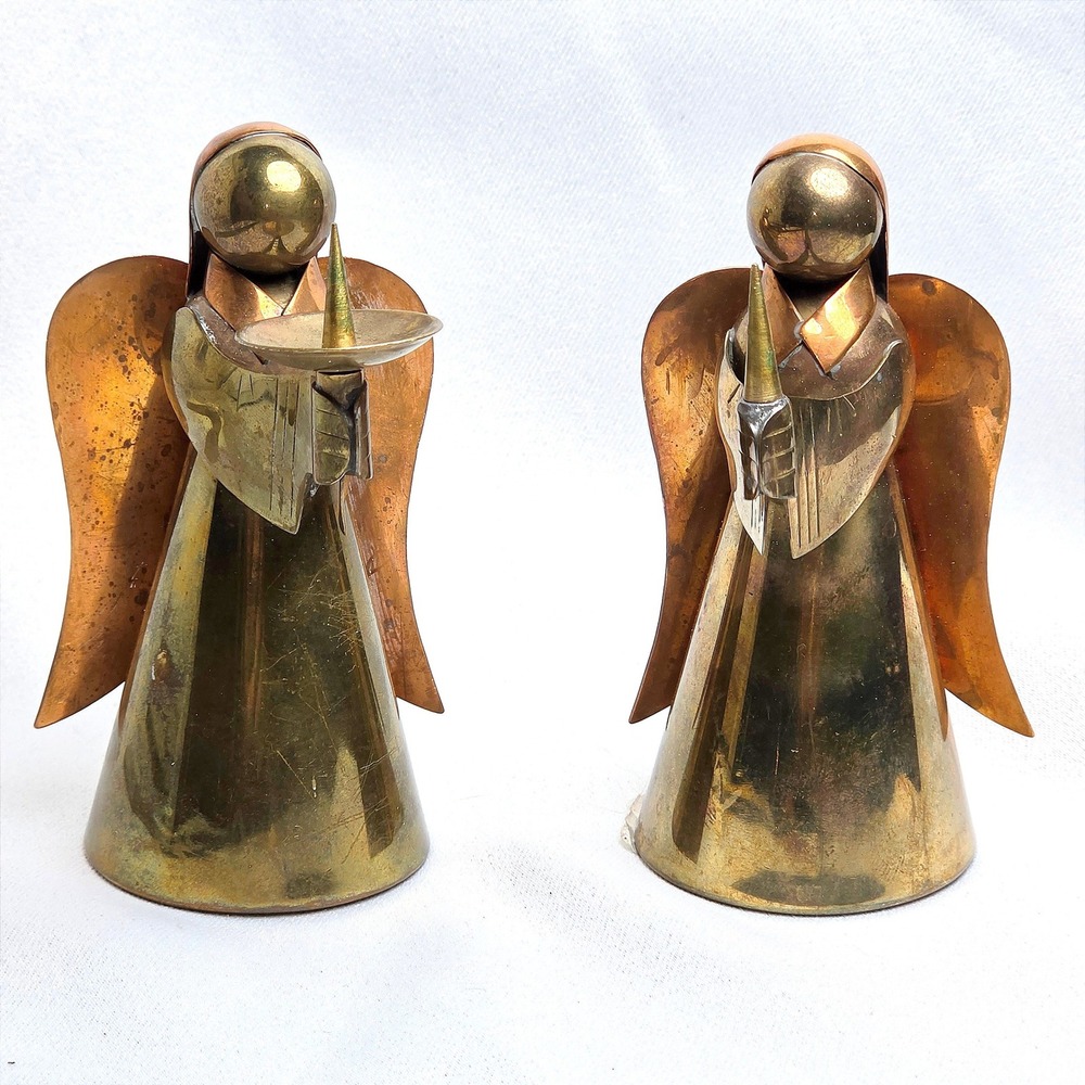Vintage Commodore Brass Copper Angel Candle Holders Set of 2 Mid Century 4555C